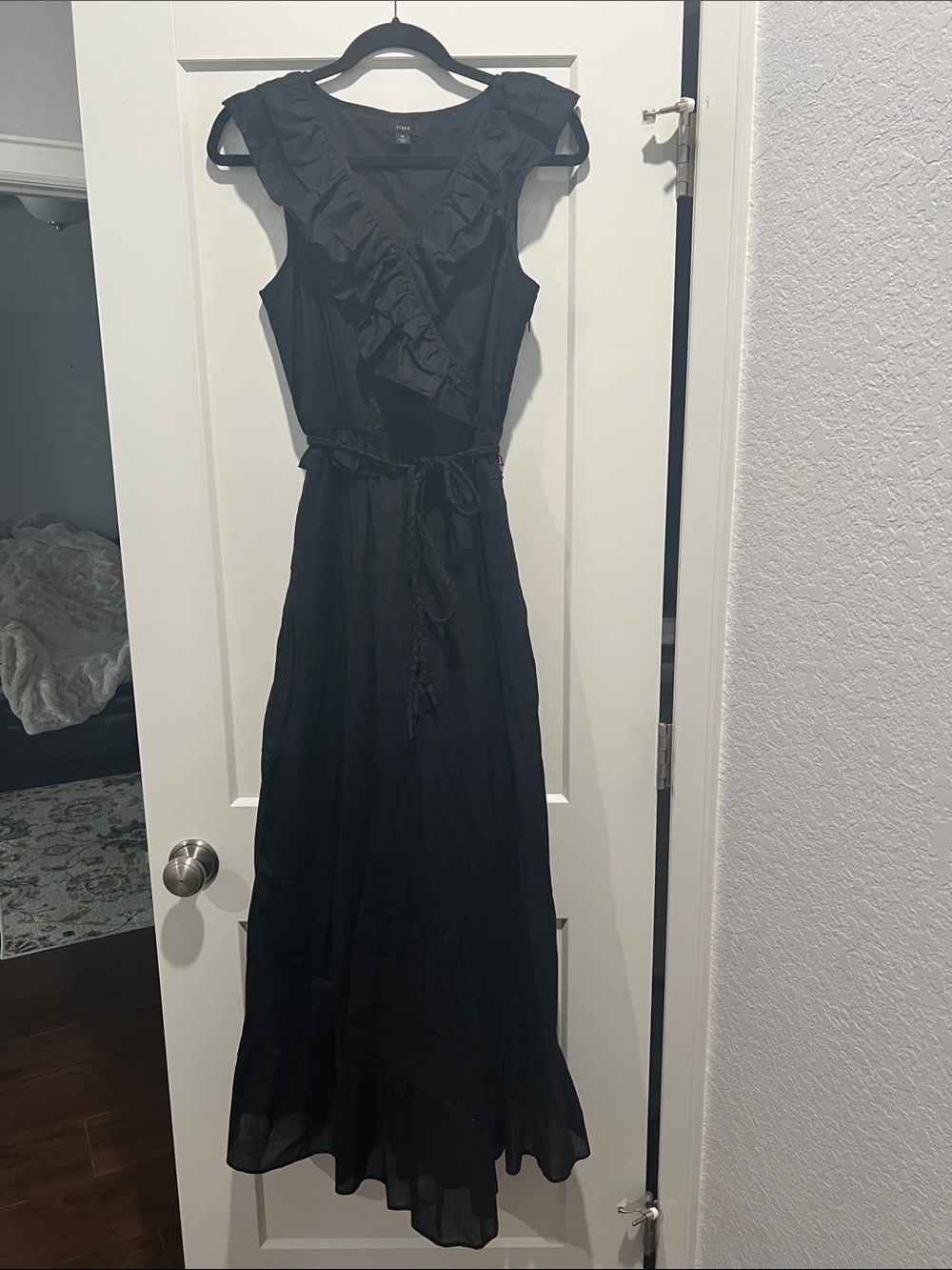 J. Crew Black Ruffle Wrap-Front Maxi Dress